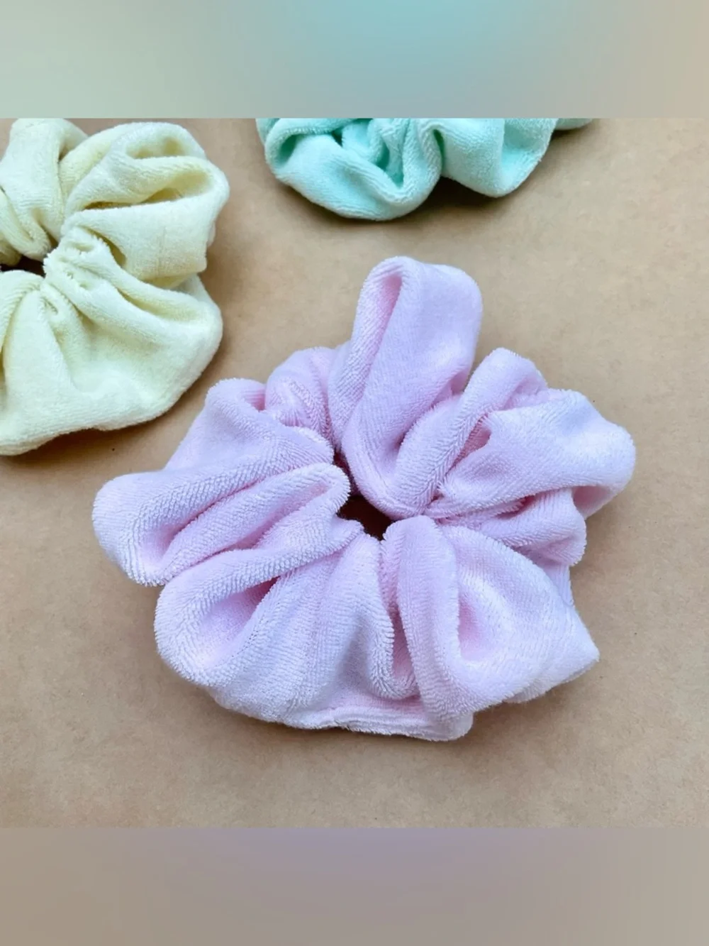 Bundle .• Pastel Terry Cloth Jumbo Scrunchies & Turban Hair Towel